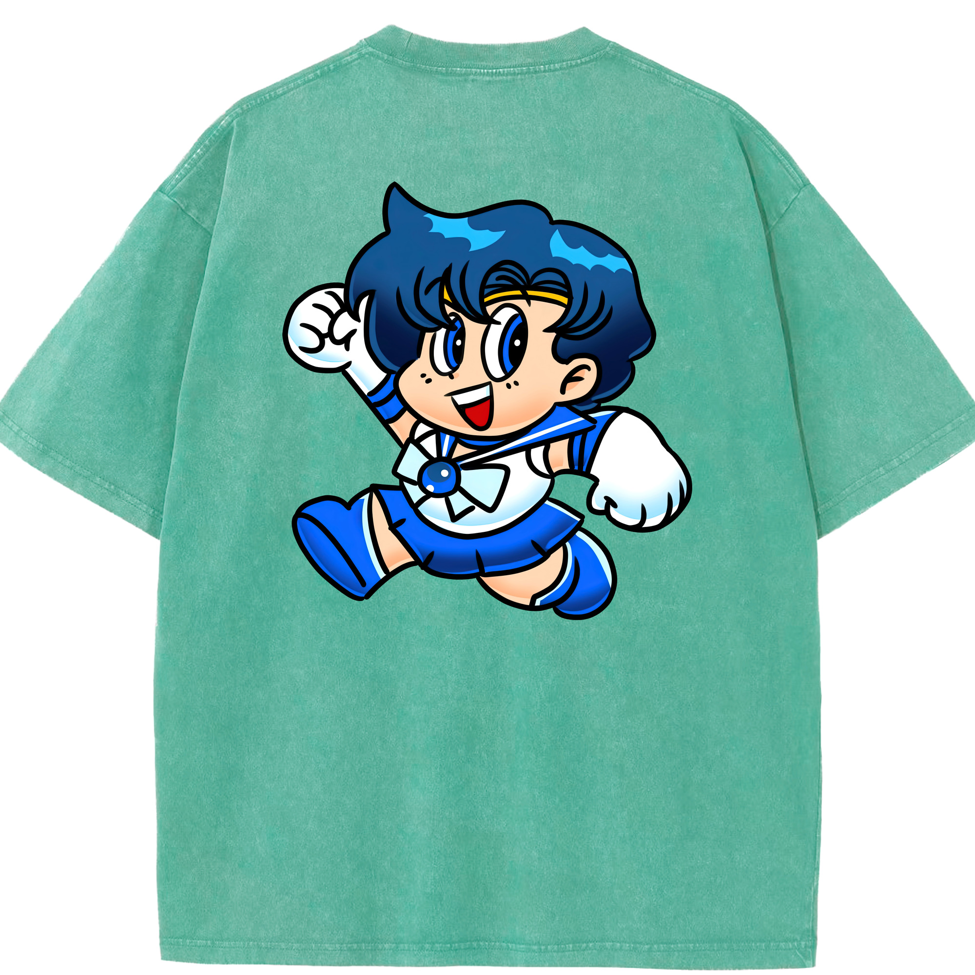 （画像用） 美少女戦士セーラームーン 水野 亜美 みずの あみ Sailor Moon Mizuno Ami 綿100% ヴィンテージ風 半袖Tシャツ（背面プリント）